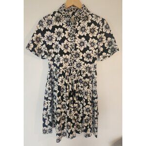 Kate Spade Women's Sz. 0 Navy Blue Floral Button Up Short Sleeve Dress